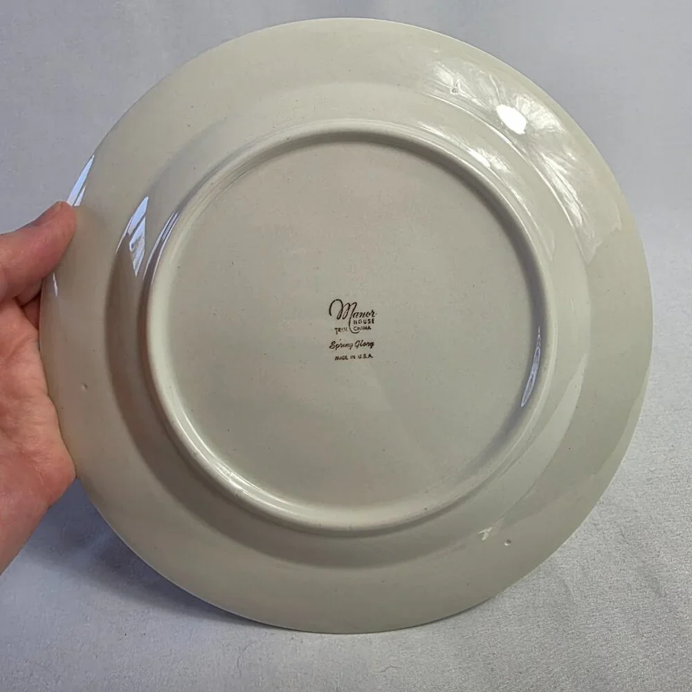 TWO Manor House Spring Glory Salad Plates Pink & White Floral Gray Leaves